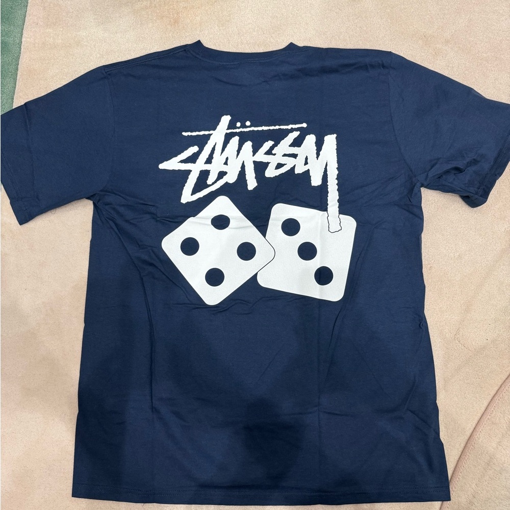Stussy Dice Navy Tee with White Logo L